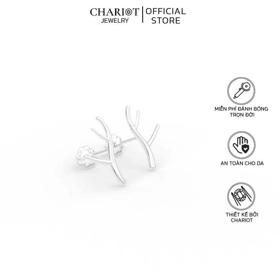 Khuyên Tai Bạc EJC65 Hình Sừng Hươu Chariot Jewelry