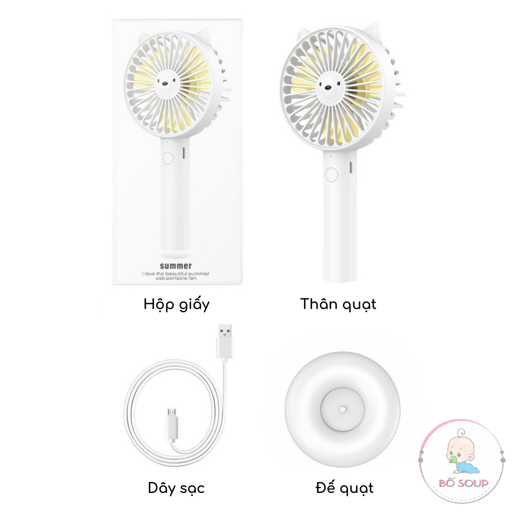 Quạt Cầm Tay Mini Hình Gấu Siêu Khỏe, Quạt Tích Điện 3000mAh