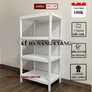 Kệ gỗ lò vi sóng VANU DECOR 4 tầng - Kệ đa năng 4 tầng - Chống mọt ẩm cong vênh, tự lắp ráp dễ dàng cao 114cm