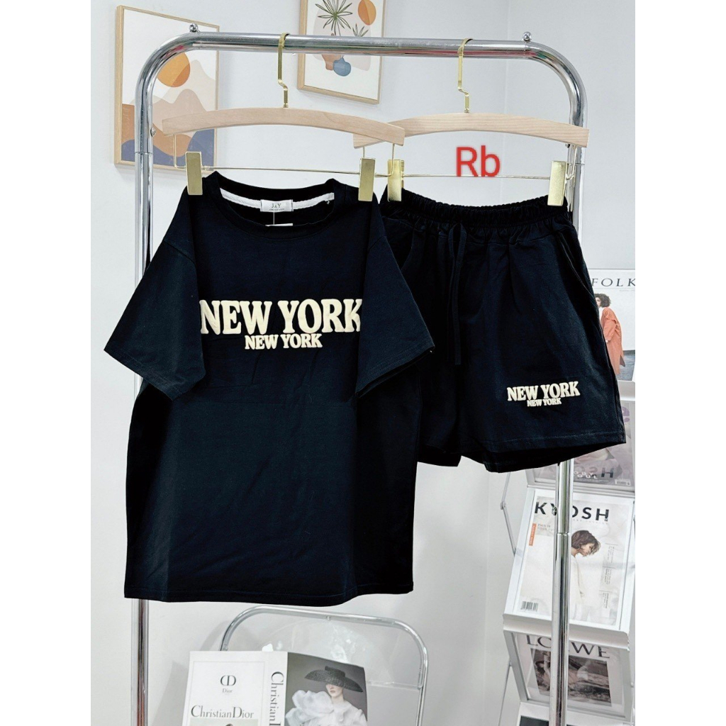 Set quần đùi áo phông tay lỡset đùi NE.W YORK  ,bộ quần short kèm áo thun cộc tay mùa hè mặc nhà form rộng ulzzang basic