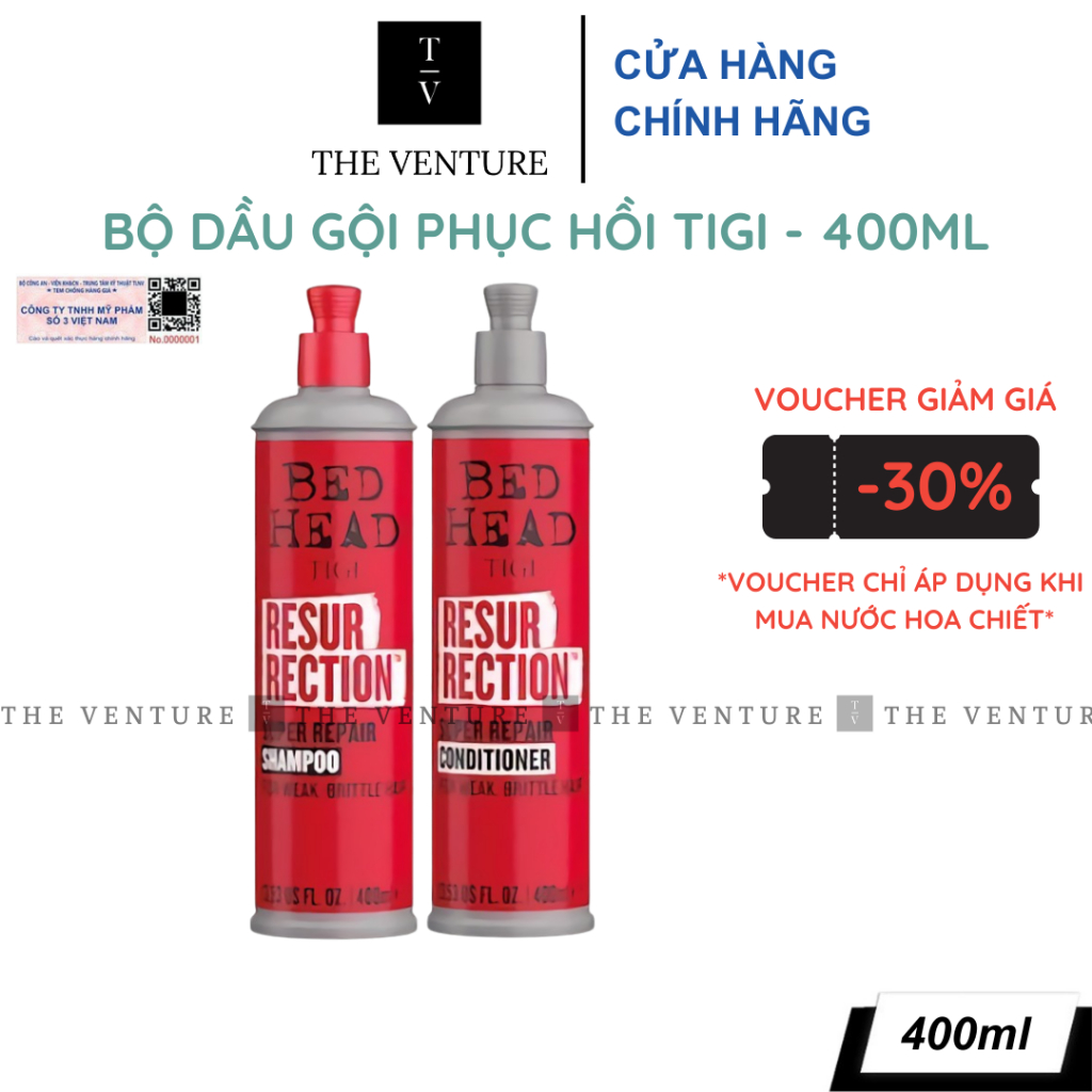 Combo Dầu Gội Xả Phục Hồi Hư Tổn Tigi Bed Head Resurrection Super Repair Shampoo & Conditioner Chính Hãng - 400ml
