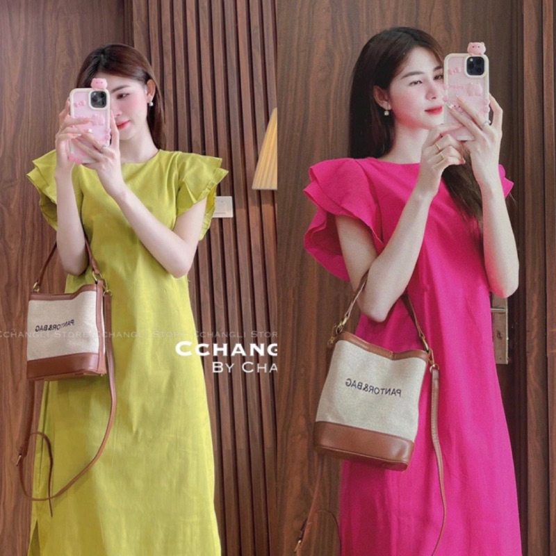 VÁY SUÔNG ĐŨI TAY XOÈ MÀU CỐM - HỒNG CHO NỮ