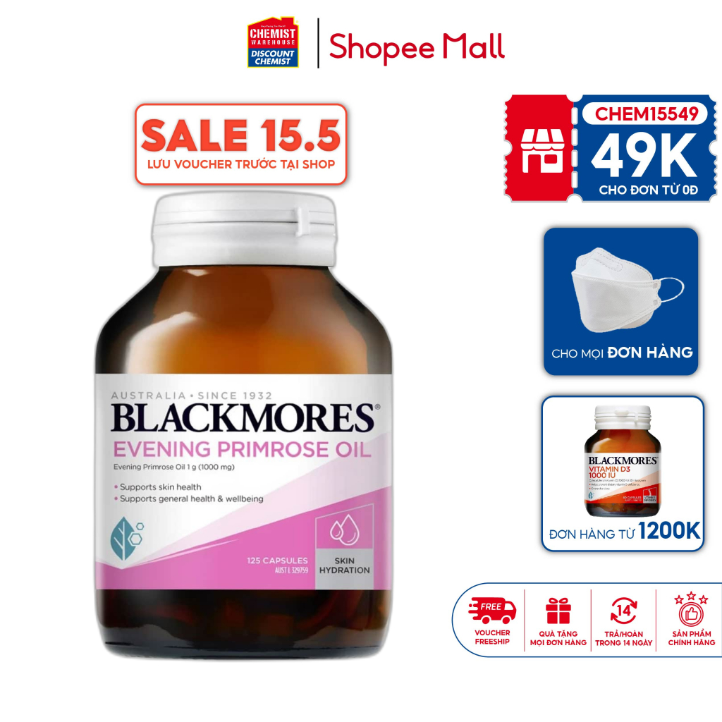 Tinh dầu hoa anh thảo điều hòa nội tiết, giúp đẹp da, tóc, móng Blackmores Evening primrose oil 125 viên