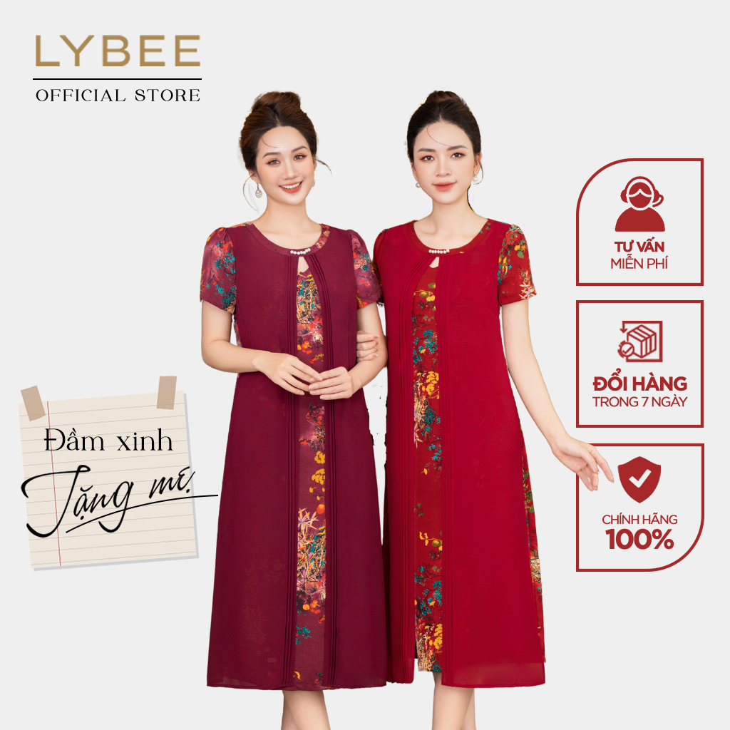 Đầm suông bigsize thiết kế LYBEE LV874 chất lụa tuyết phối chiffon cao cấp đi chơi dự tiệc sang trọng