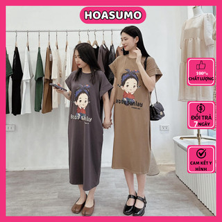 Váy xuông nữ sát nách,váy suông mặc nhà cổ tròn,đầm bầu chất cotton mềm thoáng mát hình cô gái chibi mã SV38 HOASUMO