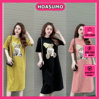 Váy Suông nữ HOASUMO,váy xuông, Đầm phông Suông hình gấu From Rộng Dáng Dài Chất Cotton From Tới 75Kg mã SV750 HOASUMO