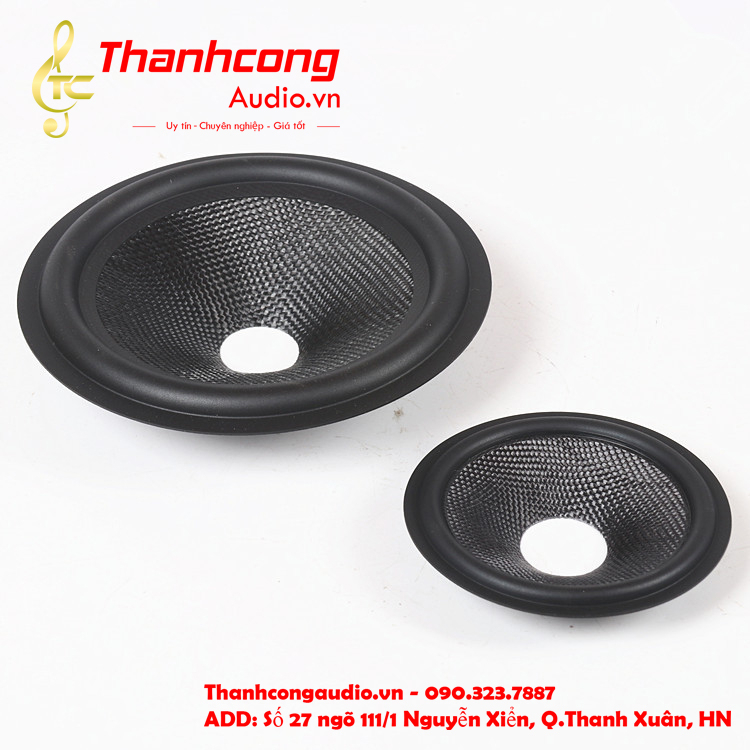 Màng loa âm thanh sợi carbon, cạnh cao su màu đen: 4 inch 5 inch 6,5 inch