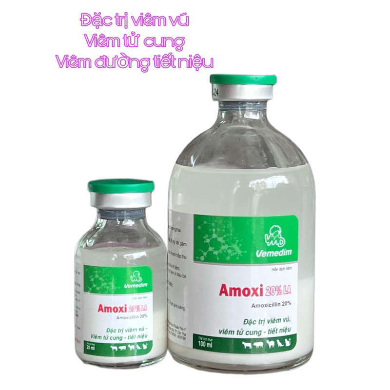 Amoxi 20% LA Dùng cho chó mèo và trâu bò lợn gà