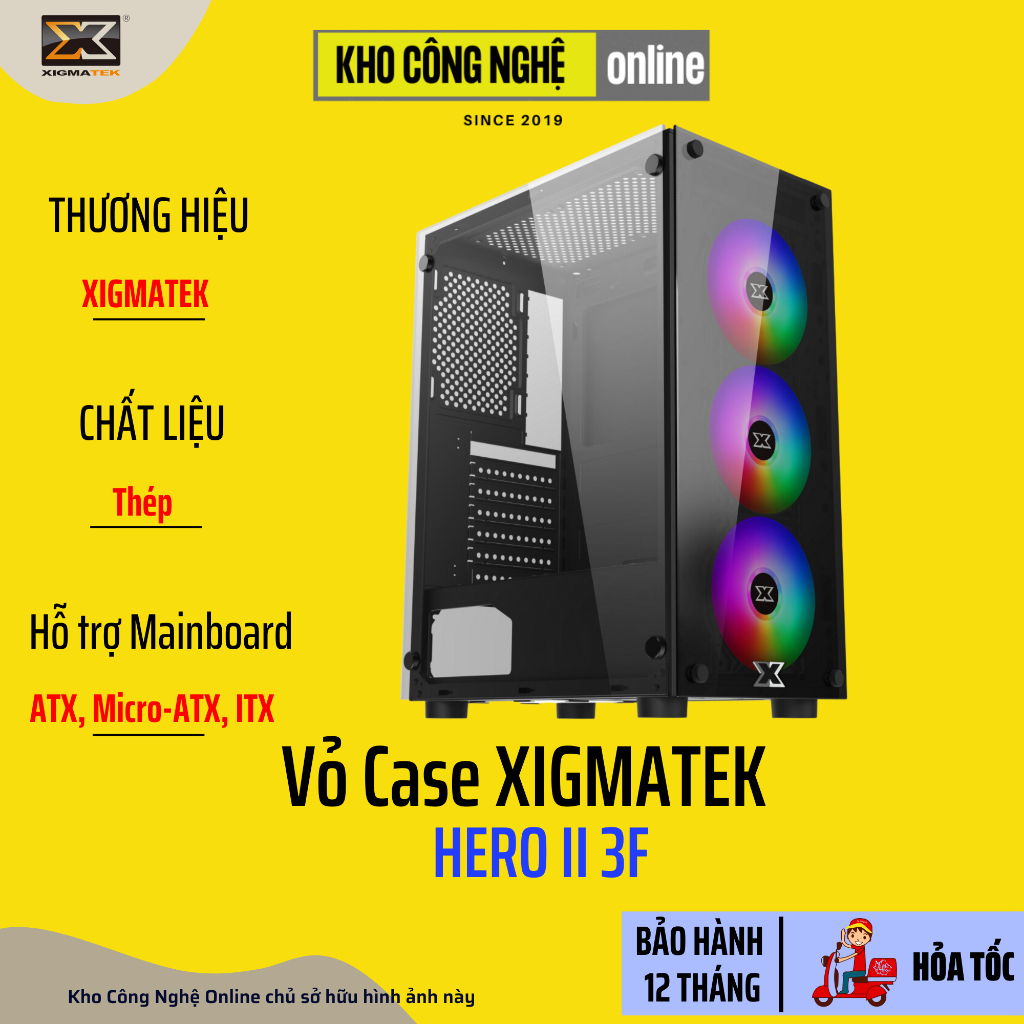 Vỏ Case Máy Tính XIGMATEK HERO II 3F - GAMING ATX, KÈM 03 FAN XIGMATEK X22F