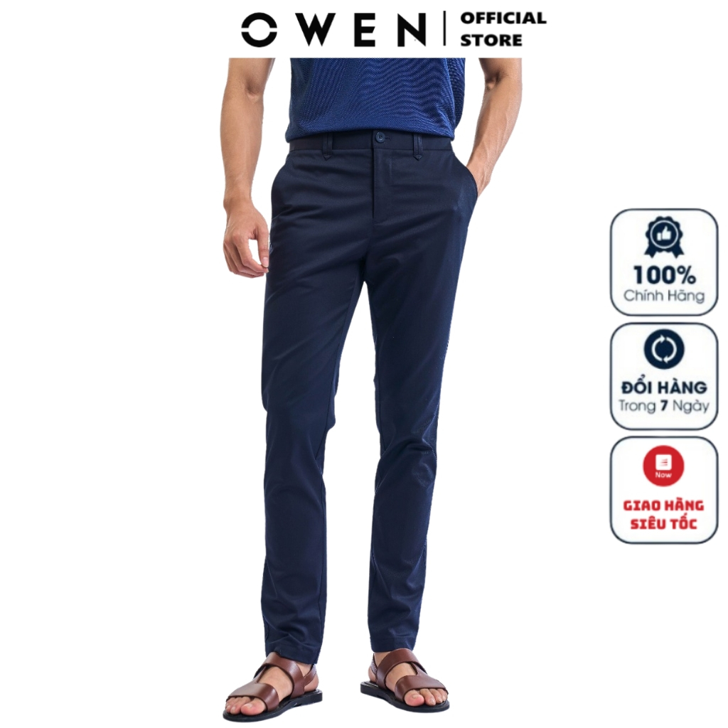 Quần âu nam quần tây công sở cao cấp OWEN QS231536 dáng slim fit ống ôm màu navy vải polyester mềm mát
