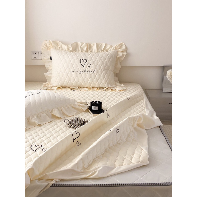 Set ga gối quilting IGUN BEDDING viền bèo sang chảnh chất cotton mềm mịn mát lạnh cho mùa hè