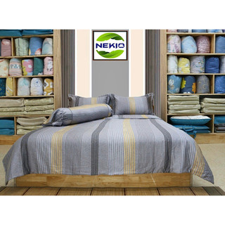 Bộ chăn ga lụa tencel Nekio Nhật Bản kẻ xám, mềm mát, thoáng khí, mang lại giấc ngủ ngon hơn