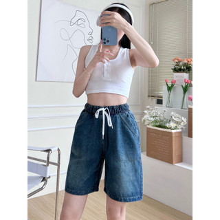 Quần short jean nữ lưng chun co giãn, Quần đùi jean nữ lưng cao ống rộng có chun size lên đến 65kg