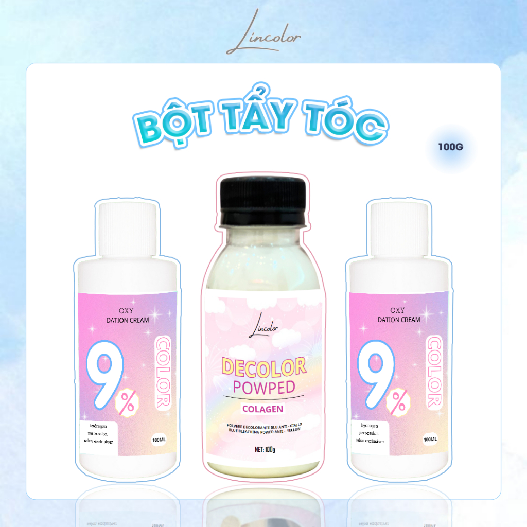 Thuốc tẩy tóc an toàn không độc hại LIN_COLOR tặng kèm găng tay, trùm đầu, bịt tai