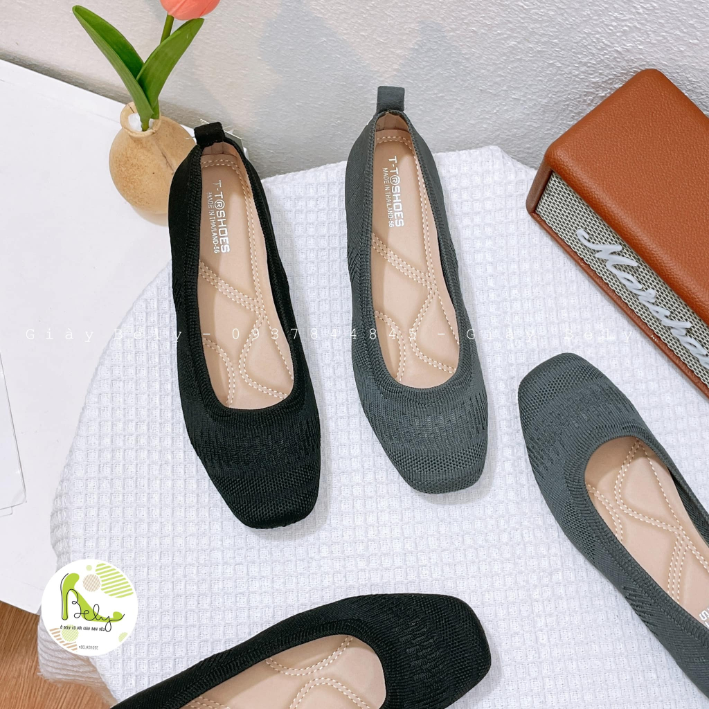 Búp bê bệt hãng TTSHOES, giày bệt mũi vuông chất thun mềm co dãn tốt, hàng THÁI- 1141-54 Bely Shoes