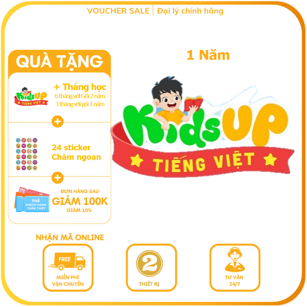 KidsUP Tiếng Việt 1 năm- Evoucher Mã học Ứng dụng tiền tiểu học dành cho trẻ 4-10 tuổi Kids Up Tiếng Việt  [Toàn quốc]