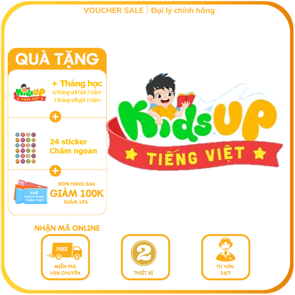 KidsUP Tiếng Việt - Evoucher Mã học Ứng dụng tiền tiểu học dành cho trẻ 4-10 tuổi Kids Up Tiếng Việt [Toàn quốc]