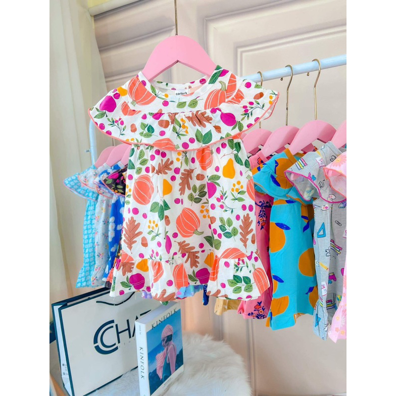 🌸Váy cotton cổ hoa mẫu 2023🌸 HÀNG LOẠI 1, 8_20kg cực xinh bảng màu 1