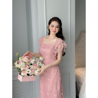 Đầm ren thiết kế ch - 23 màu hồng, nude chất liệu ren cao cấp - váy ren thiết kế thanh lịch đủ size smlxl