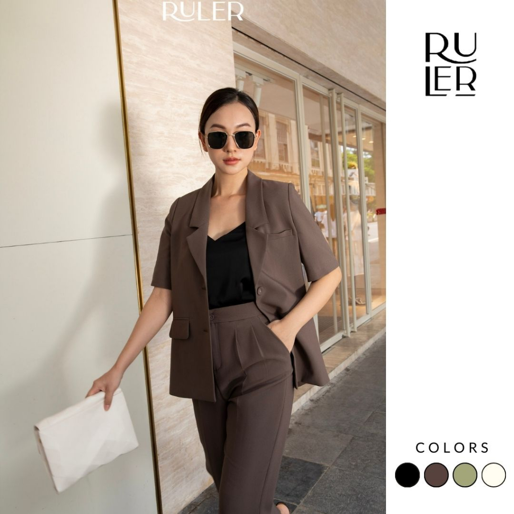 Áo khoác blazer cộc tay chất vải chéo Hàn THE RULER