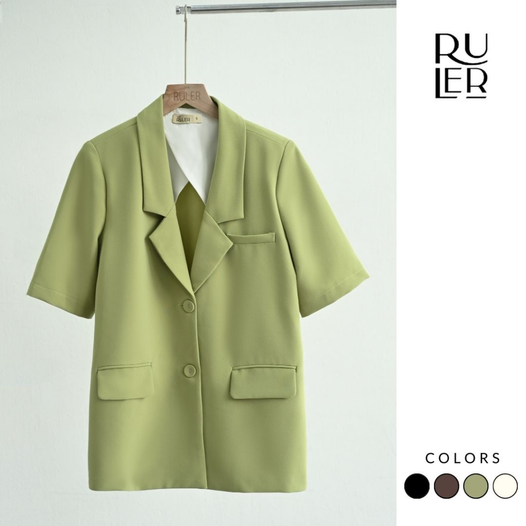 Áo khoác blazer cộc tay chất vải chéo Hàn THE RULER