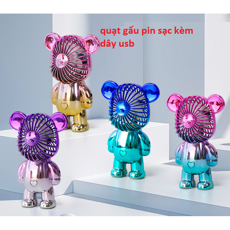 Quạt điện mini để bàn cầm tay - quạt gấu bearbrick cổng sạc usb( kèm dây sạc)