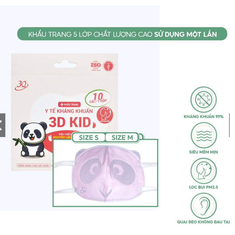 Khẩu trang gấu trúc và táo dễ thương cho bé, set 10 cái/ túi