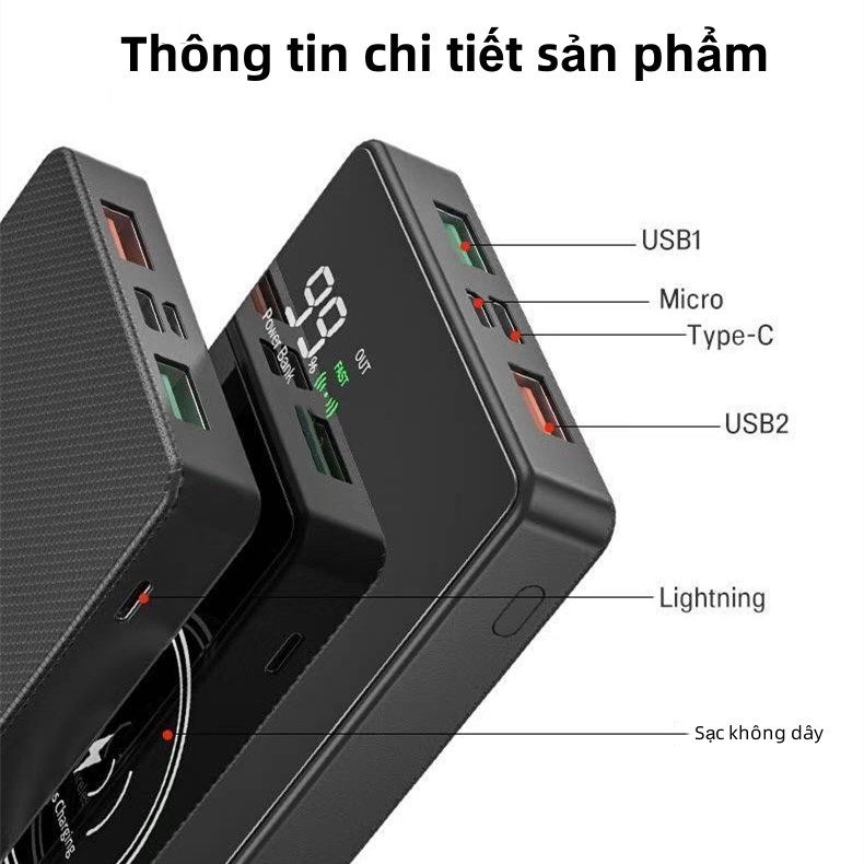 Sạc dự phòng không dây 22,5W 100000mAh Sạc siêu nhanh PD18W 22,5W Vẻ ngoài mát mẻ Di động khi đi du lịch