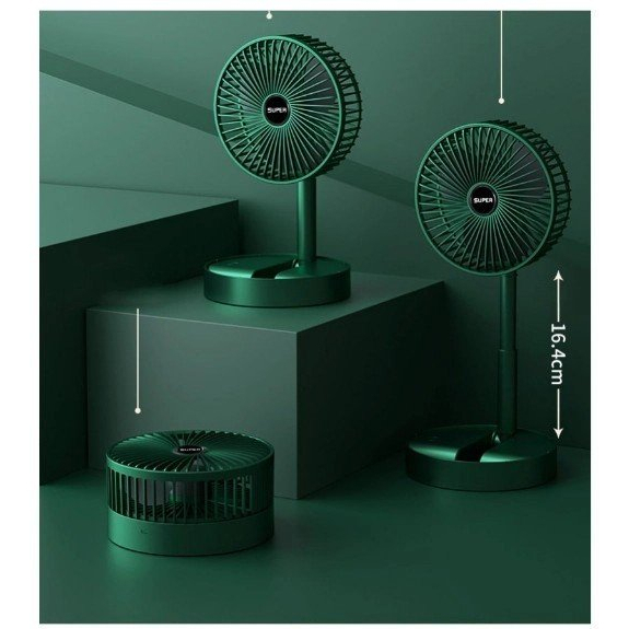 Quạt Mini Super Xanh Để Bàn Gấp Gọn 3 Tốc Độ Gió Xoay 180 Độ Cổng Sạc USB Tiện Lợi Sử Dụng