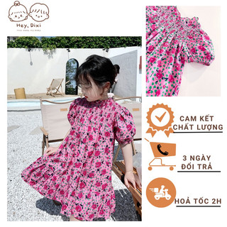 [HEY, DIXI] Váy hoa hồng smock cổ tiểu thư sz 1 đến 10 tuổi