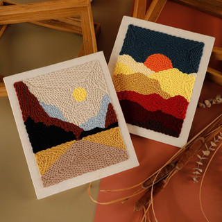 [KÈM KIM và KHUNG GỖ] Tranh thêu len nổi, thêu xù punch needle Phong cảnh chữ nhật 25cm x 30cm khung gỗ trang trí tường