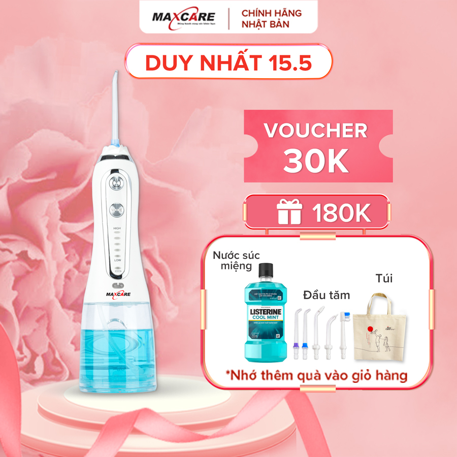 Máy tăm nước cầm tay Maxcare Max456SE chính hãng Nhật Bản, 5 chế độ, Áp lực tia nước 1400 lần 1 phút sạch mảng bám