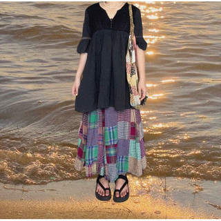Set áo xô váy ghép vải 2hand - secondhand - đồ si - thrifting - mori girl - vintage