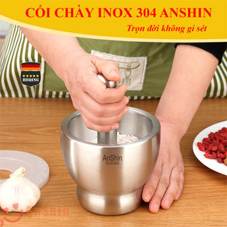 Bộ cối chày Inox 304 Anshin dáng ly đường kính 13cm