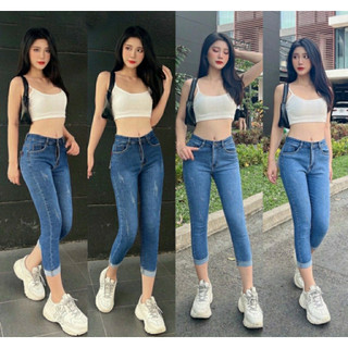 Quần jean nữ quần bò 9 tấc lưng cao co giãn dáng skinny xuất khẩu cao cấp