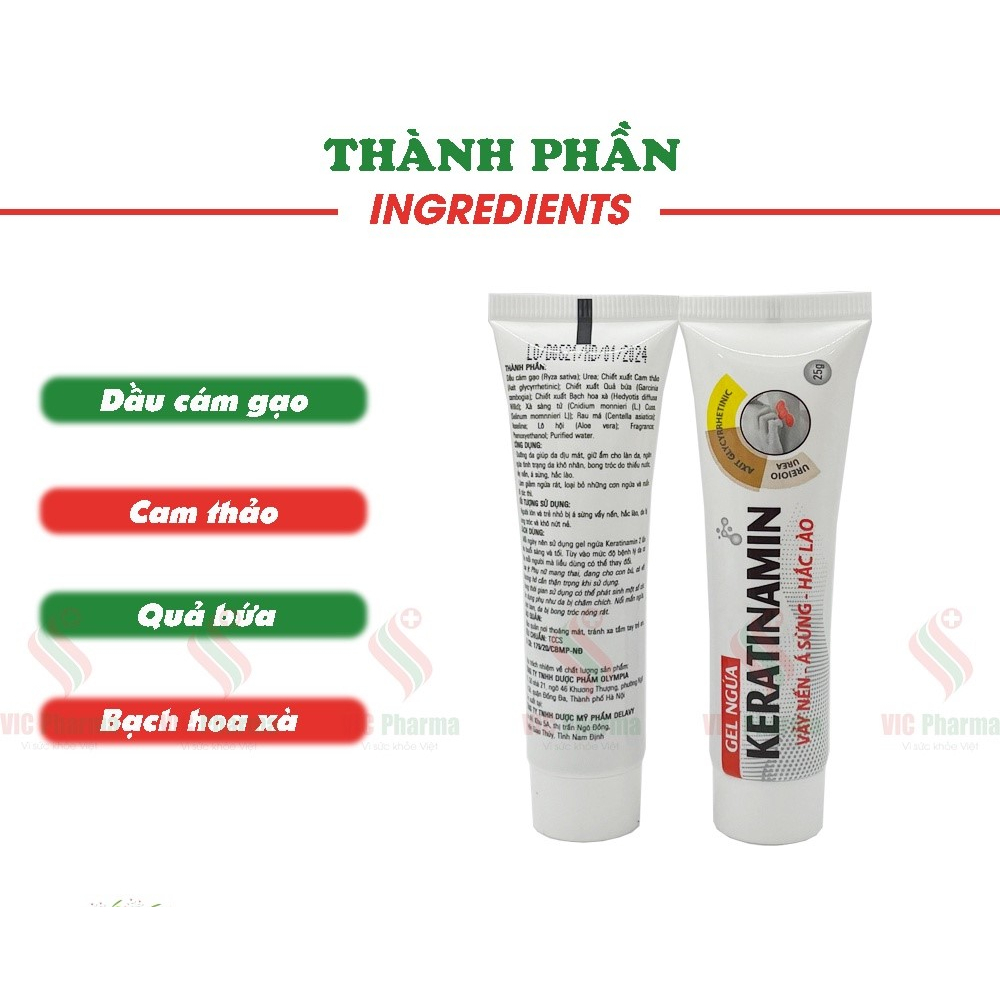 Gel Keratinamin hỗ trợ giảm ngứa giúp dưỡng da, làm ẩm mát da, ngăn ngừa tình trạng da khô nhăn - Tuýp 25g