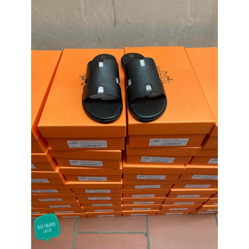 Dép HM nam quai da bò tấm nguyên miếng, đế phip gỗ