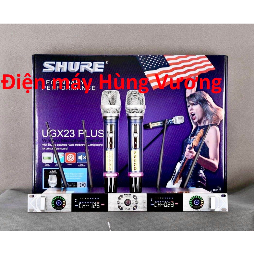 Micro Không Dây SHURE UGX 23 PLUS ,vỉ mạch tím loại to, xuất xứ Mỹ, Cảm Biến Tự Ngắt, Dò Sóng Chỉnh 
