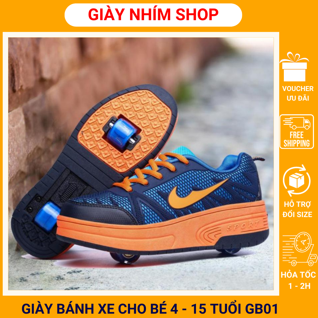 Giày trượt giày patin có bánh xe dưới đế giày cho trẻ em nam nữ 4 - 15 tuổi NHÍM SHOP GB01 3 trong 1 vừa trượt vừa đi bộ