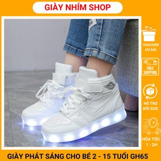 Giày bé trai bé gái có đèn LED phát sáng sạc USB thông minh cho bé 2 đến 12 tuổi sneaker trắng cánh thiên thần GE75_GH65