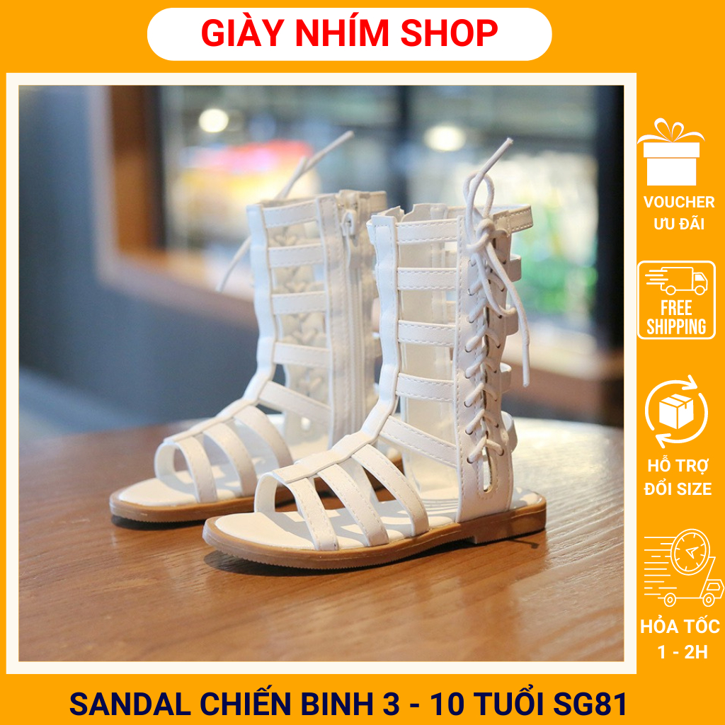 Giày sandal chiến binh cổ cao cho bé gái 3 - 10 tuổi NHÍM SHOP chất da mềm khóa kéo sành điệu phong cách Hàn Quốc SG81