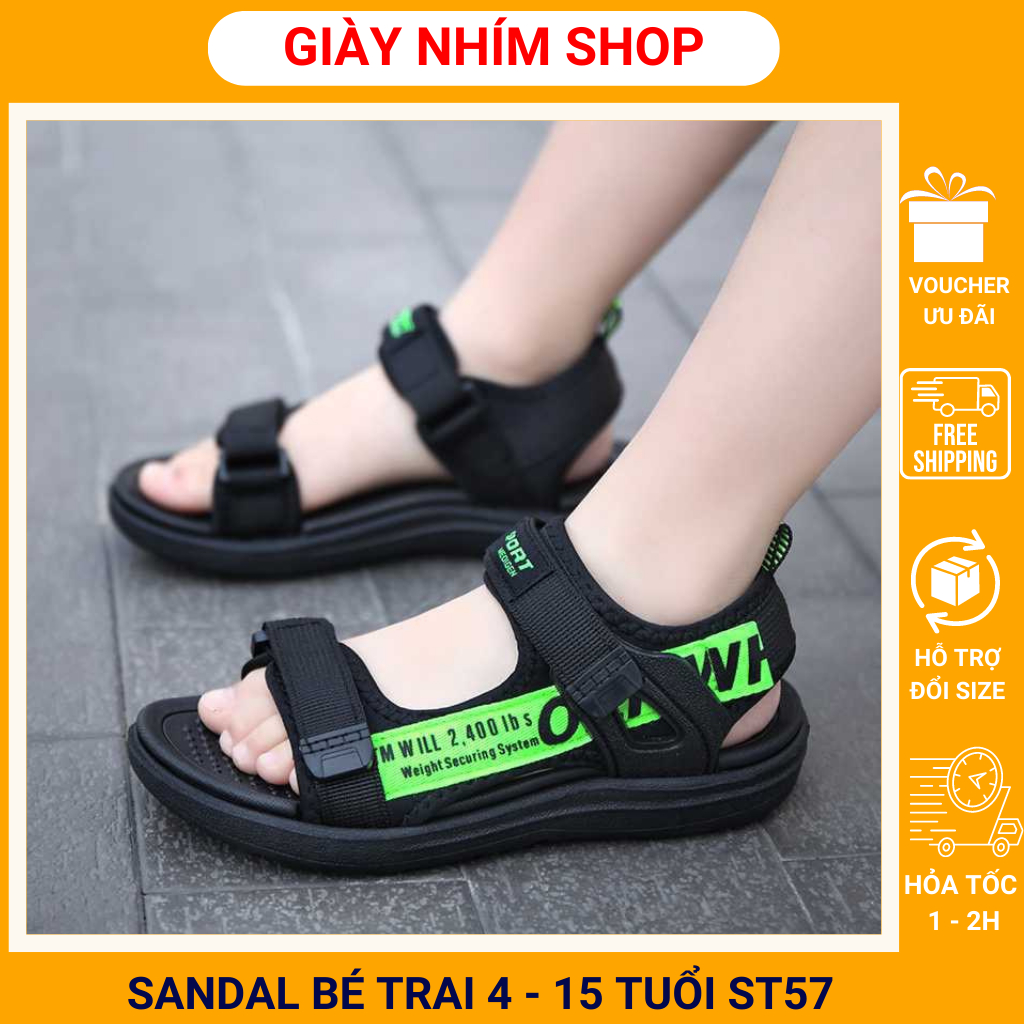 Sandal bé trai đi học đi chơi NHÍM SHOP ST57 dép quai hậu phù hợp cho trẻ em 4 đến 12 tuổi êm nhẹ cao cấp phong cách