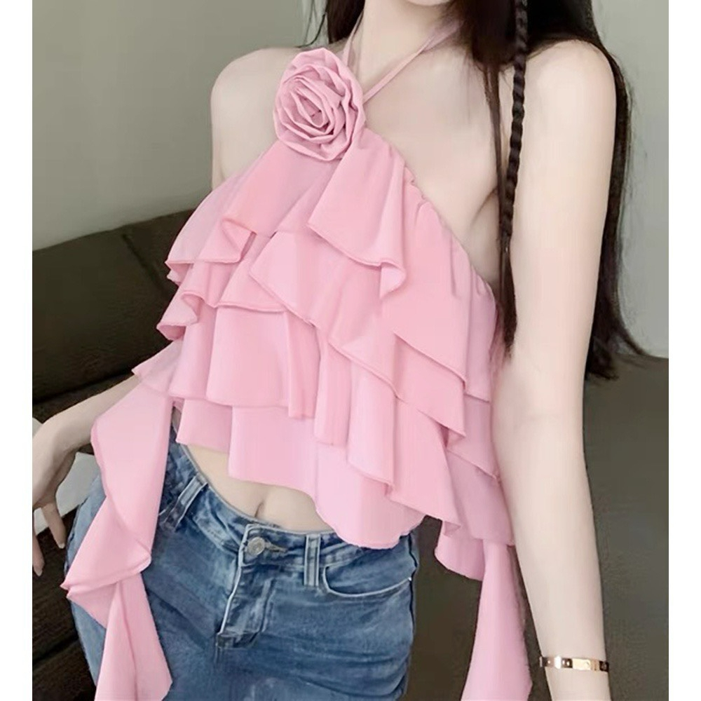 Áo tầng bèo, áo tầng 2 dây kèm hoa cài