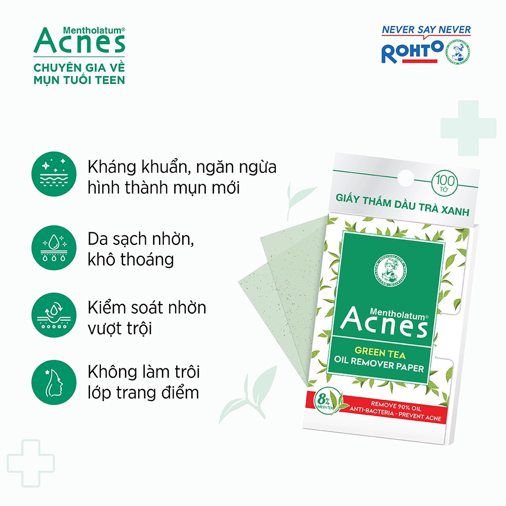 Giấy thấm dầu Acnes & Acnes Trà Xanh Green Tea Oil (100 tờ và 50 tờ)