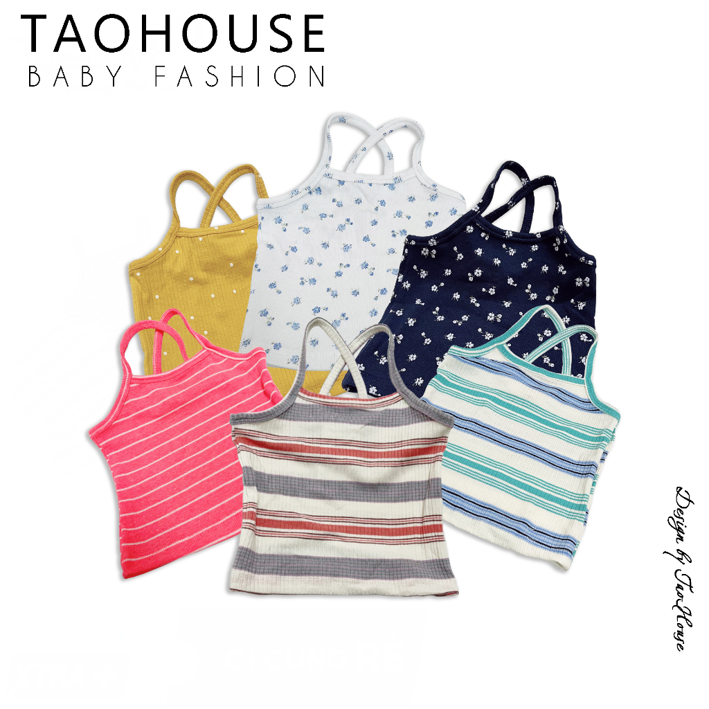 Áo 2 dây cho bé gái ôm body, áo dây chéo cho bé gái thun gân cotton 100% 7-27kg - TAOHOUSE