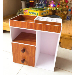 Tủ mini đựng mỹ phẩm màu gỗ núm gỗ đậm