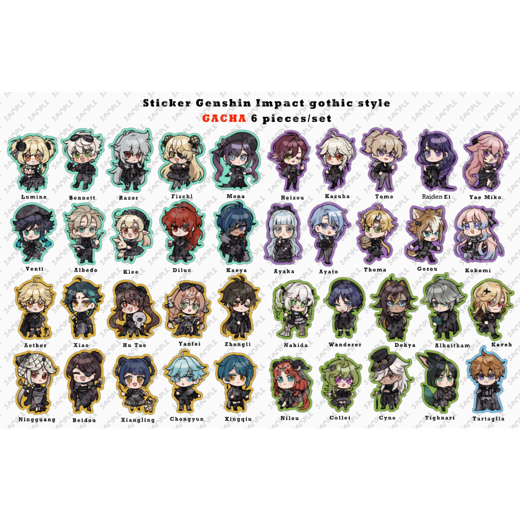 Hình dán/Sticker GACHA nhân vật Genshin Impact trang phục gothic