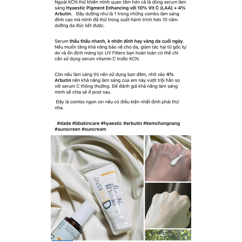 KEM CHỐNG NẮNG BẢO VỆ TỐI ĐA HYAESTIC SKIN FUSION SUN AND POLLUTION PROTECTOR SPF50+