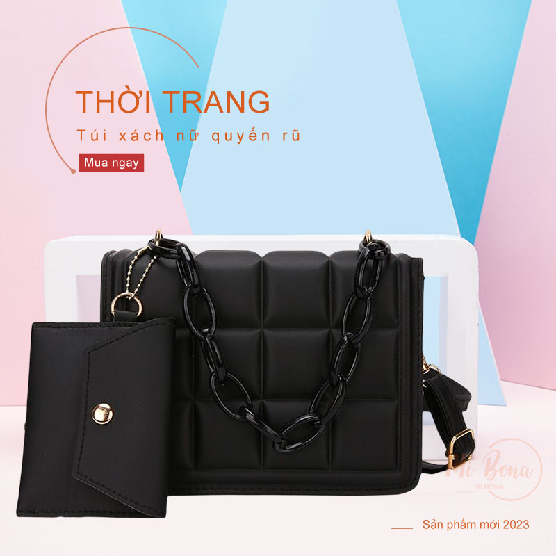 túi da đeo chéo vuông đen túi xách nữ mới cao cấp ngầu cổ điển đẹp túi đeo vai xích sang trọng mềm mini bag MiBona