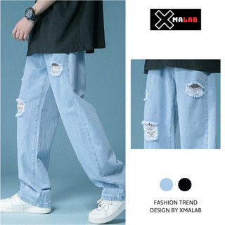 Quần jean baggy rách gối nam ống rộng XMALAB quần bò dáng suông phong cách Hàn Quốc cao cấp B003